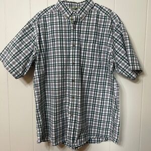 Ariat Pro Series Short Sleeve Button Down Shirt Plaid Green Navy White Mens XL